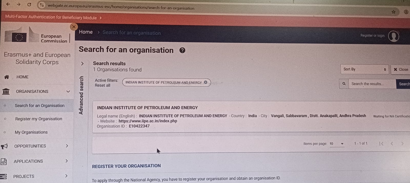Erasmus+ Organisation ID Registration - IIPE
